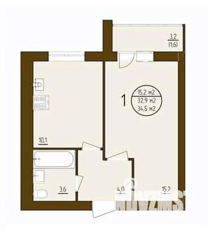 1-к квартира, строящийся дом, 35м2, 4/9 этаж