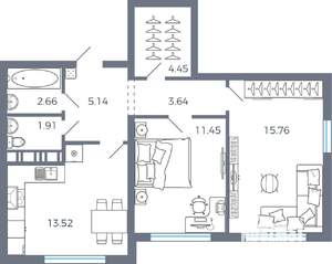 2-к квартира, вторичка, 59м2, 1/17 этаж