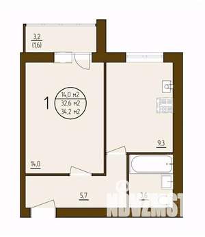 1-к квартира, строящийся дом, 34м2, 6/9 этаж