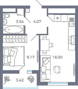 1-к квартира, вторичка, 34м2, 2/9 этаж