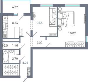 2-к квартира, вторичка, 50м2, 6/9 этаж