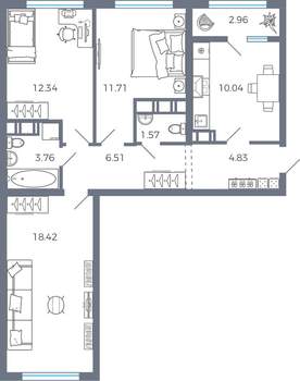 3-к квартира, вторичка, 72м2, 4/17 этаж