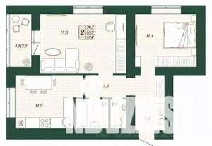 2-к квартира, строящийся дом, 56м2, 3/16 этаж