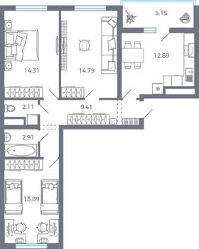 3-к квартира, вторичка, 73м2, 4/9 этаж
