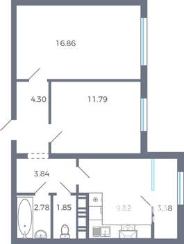 2-к квартира, вторичка, 55м2, 4/17 этаж