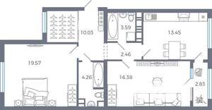 2-к квартира, вторичка, 73м2, 2/17 этаж