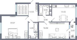 2-к квартира, вторичка, 73м2, 8/17 этаж