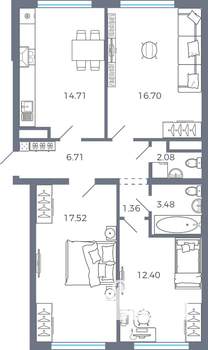 3-к квартира, вторичка, 75м2, 4/17 этаж