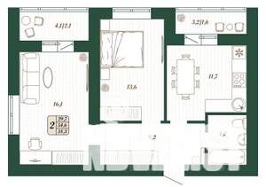 2-к квартира, строящийся дом, 55м2, 10/16 этаж