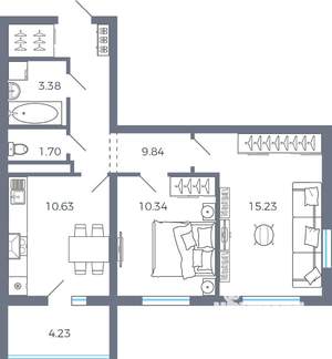 2-к квартира, вторичка, 53м2, 14/16 этаж