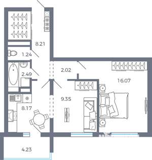 2-к квартира, вторичка, 50м2, 2/9 этаж