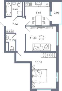 2-к квартира, вторичка, 49м2, 12/16 этаж