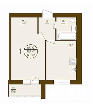 1-к квартира, строящийся дом, 35м2, 9/9 этаж
