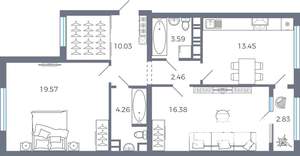 2-к квартира, вторичка, 73м2, 3/17 этаж