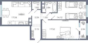 2-к квартира, вторичка, 65м2, 4/17 этаж