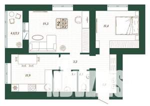 2-к квартира, строящийся дом, 56м2, 13/16 этаж