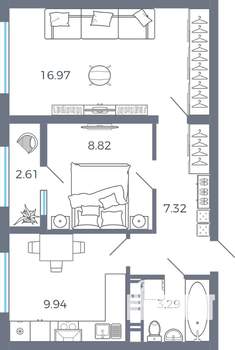2-к квартира, вторичка, 49м2, 7/17 этаж