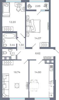 3-к квартира, вторичка, 74м2, 3/17 этаж