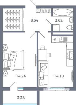 1-к квартира, вторичка, 42м2, 4/16 этаж