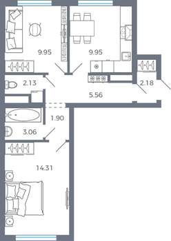 2-к квартира, вторичка, 49м2, 8/17 этаж