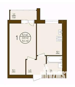 1-к квартира, строящийся дом, 34м2, 3/9 этаж