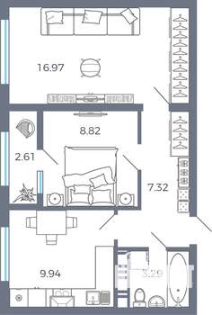 2-к квартира, вторичка, 49м2, 7/17 этаж