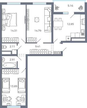 3-к квартира, вторичка, 73м2, 5/9 этаж