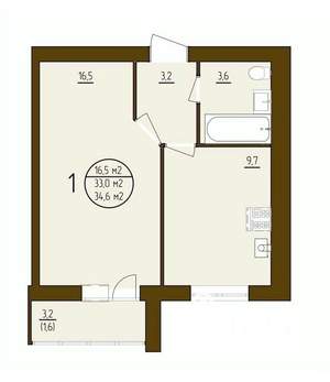 1-к квартира, строящийся дом, 35м2, 3/9 этаж