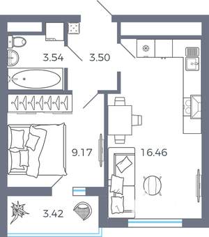 1-к квартира, вторичка, 34м2, 2/9 этаж