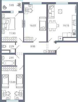 3-к квартира, вторичка, 78м2, 1/9 этаж