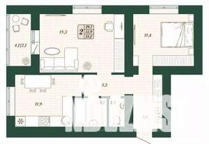 2-к квартира, строящийся дом, 56м2, 16/16 этаж