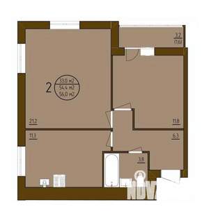 2-к квартира, строящийся дом, 56м2, 7/9 этаж