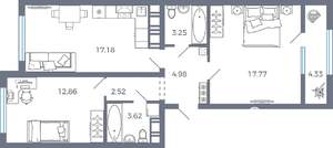 2-к квартира, вторичка, 67м2, 1/17 этаж