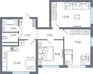 3-к квартира, вторичка, 63м2, 3/17 этаж
