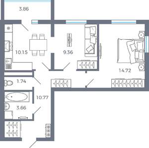 2-к квартира, вторичка, 52м2, 16/16 этаж