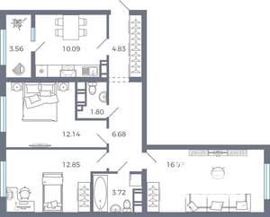 3-к квартира, вторичка, 73м2, 3/17 этаж