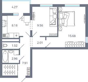 2-к квартира, вторичка, 50м2, 1/16 этаж