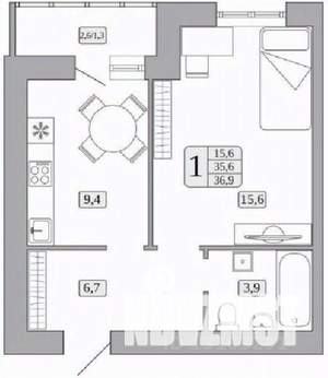 1-к квартира, строящийся дом, 36м2, 1/9 этаж