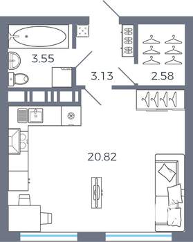1-к квартира, вторичка, 30м2, 5/17 этаж