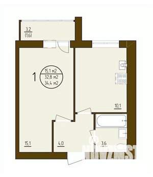 1-к квартира, строящийся дом, 34м2, 5/9 этаж