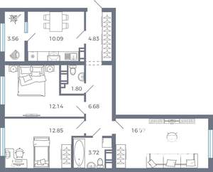 3-к квартира, вторичка, 73м2, 2/17 этаж