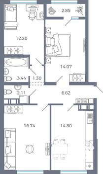3-к квартира, вторичка, 74м2, 3/17 этаж