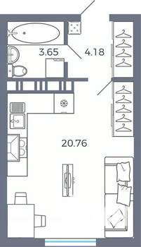1-к квартира, вторичка, 29м2, 14/17 этаж