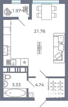 1-к квартира, вторичка, 31м2, 12/17 этаж