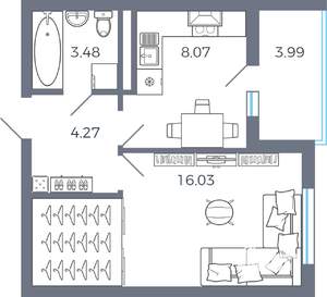 1-к квартира, вторичка, 34м2, 4/16 этаж