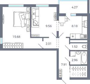 2-к квартира, вторичка, 50м2, 1/16 этаж
