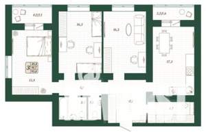 3-к квартира, строящийся дом, 92м2, 5/16 этаж