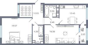2-к квартира, вторичка, 73м2, 4/17 этаж