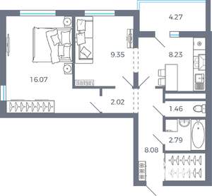 2-к квартира, вторичка, 50м2, 4/9 этаж
