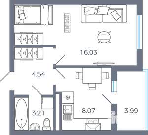 1-к квартира, вторичка, 34м2, 4/16 этаж